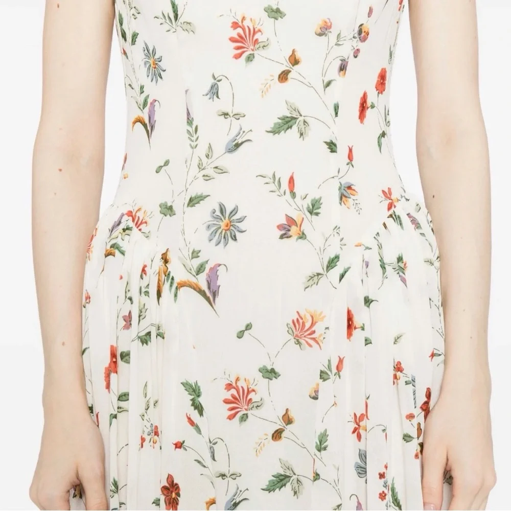 Reformation Anelis Boat Neck Drop Waist Floral Sleeveless Cocktail Midi Dress - Picture 10 of 16